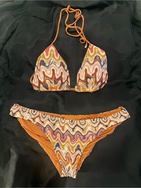 Missoni Orange Multi Wave Print Triangle Bikini